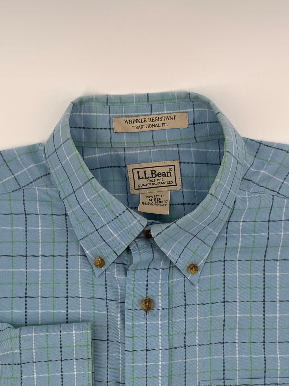 L.L. Bean Men's Blue and Green Plaid Button-Down Shirt Men’s M-reg